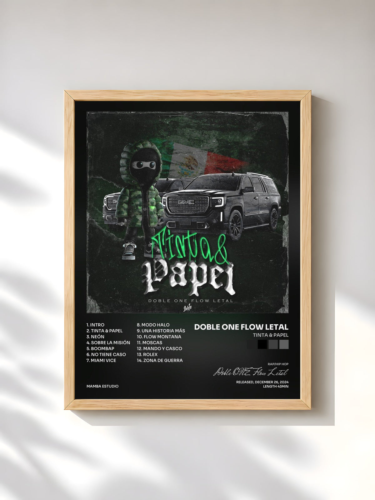 #bois Tableau de l'album Tinta & Papel de Doble ONE Flow Letal, cadre en bois brut, imprimé et encadré en France