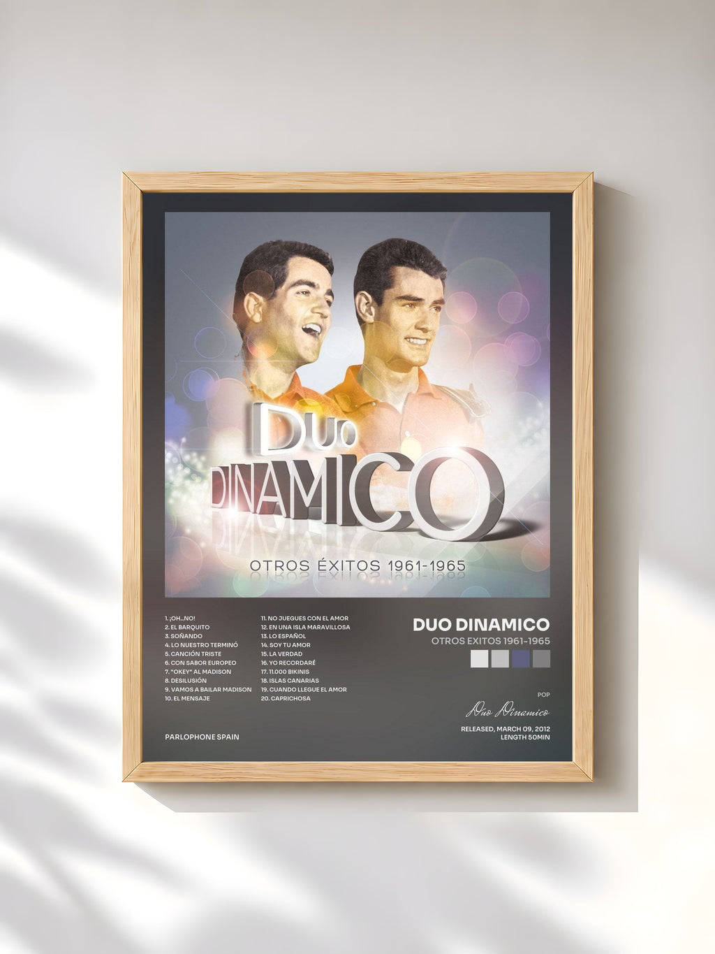 #bois Tableau de l'album Otros Exitos 1961-1965 de Duo Dinamico, cadre en bois brut, imprimé et encadré en France