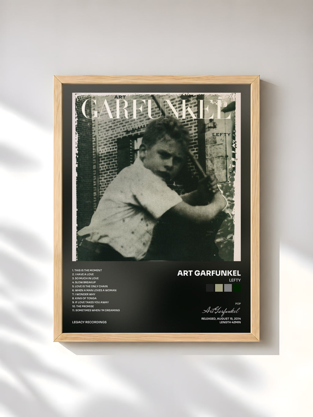 #bois Tableau de l'album Lefty de Art Garfunkel, cadre en bois brut, imprimé et encadré en France