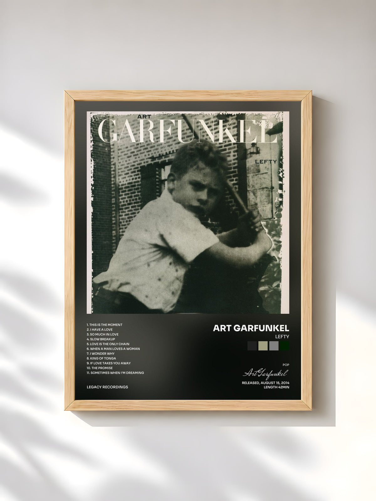 #bois Tableau de l'album Lefty de Art Garfunkel, cadre en bois brut, imprimé et encadré en France