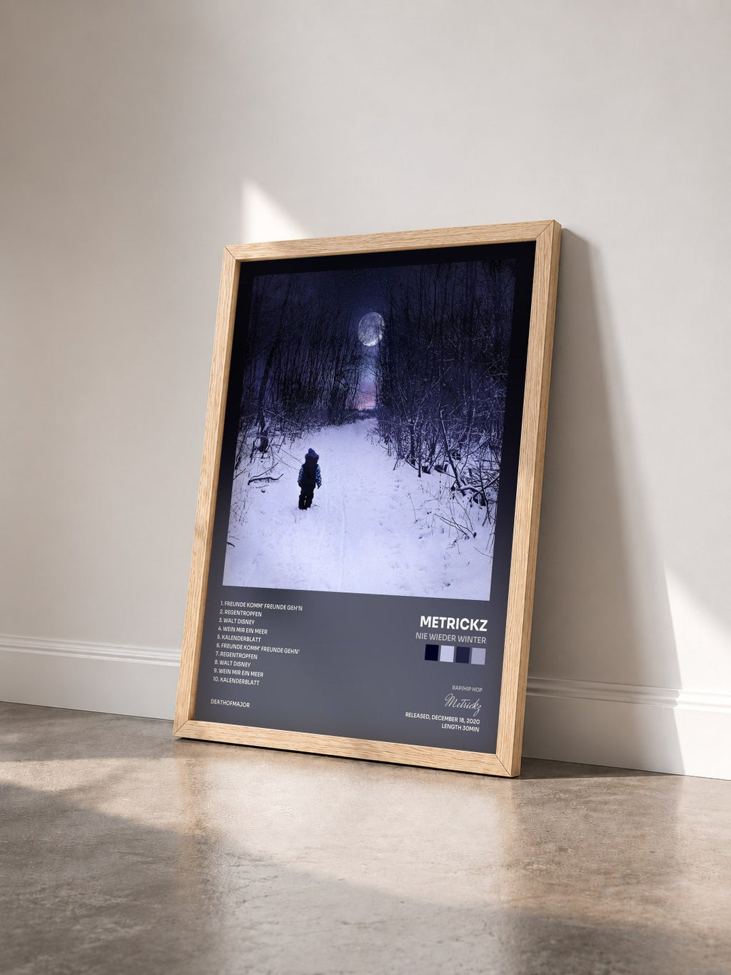 #bois Tableau de l'album Nie wieder Winter de Metrickz vu de trois quarts, cadre en bois brut