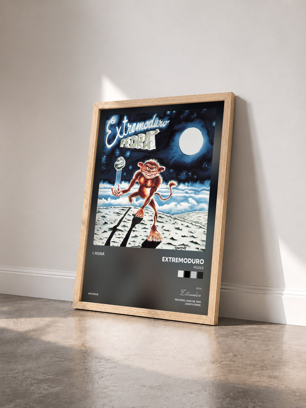 #bois Tableau de l'album Pedrá de Extremoduro vu de trois quarts, cadre en bois brut