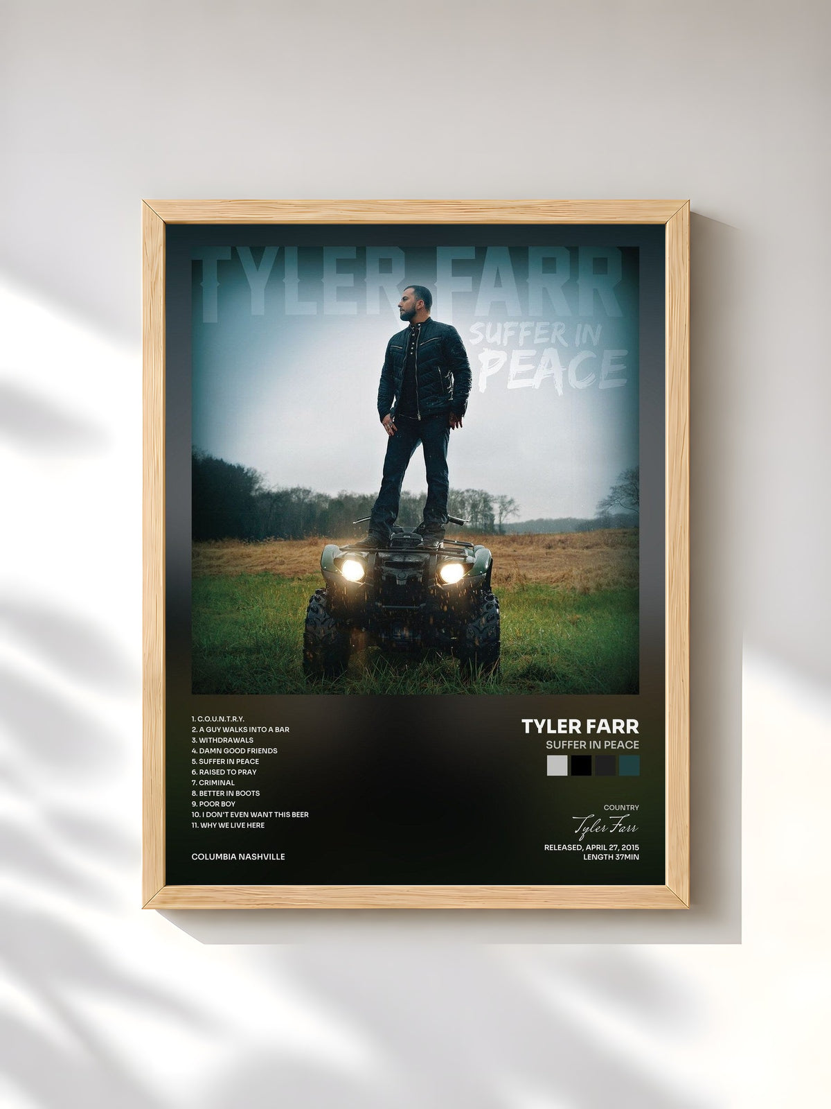 #bois Tableau de l'album Suffer in Peace de Tyler Farr, cadre en bois brut, imprimé et encadré en France