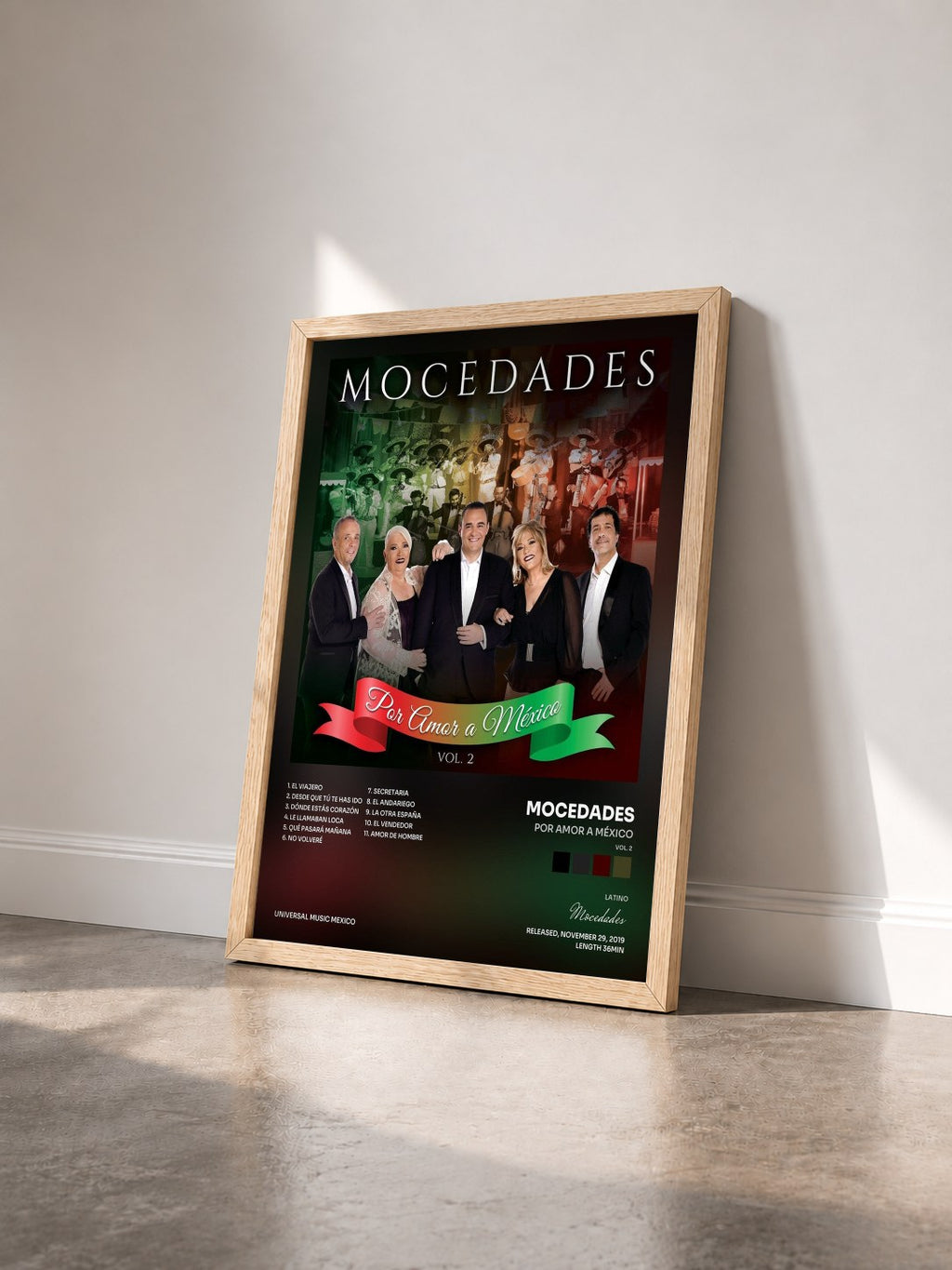#bois Tableau de l'album Por Amor A México (Vol. 2) de Mocedades vu de trois quarts, cadre en bois brut