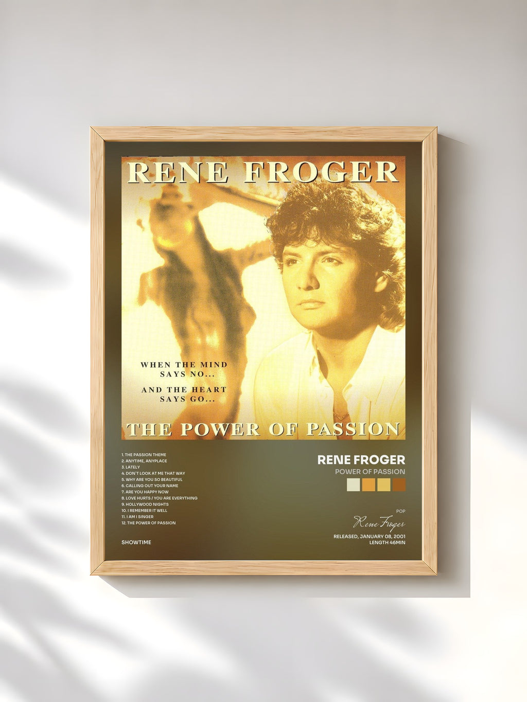 #bois Tableau de l'album Power Of Passion de Rene Froger, cadre en bois brut, imprimé et encadré en France