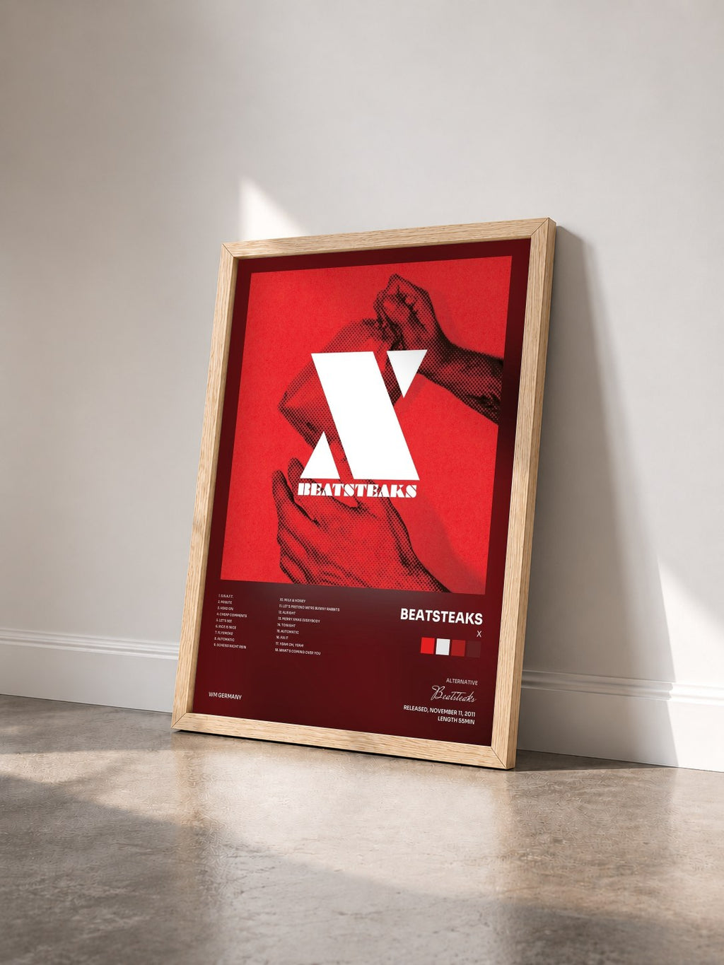 #bois Tableau de l'album X de Beatsteaks vu de trois quarts, cadre en bois brut