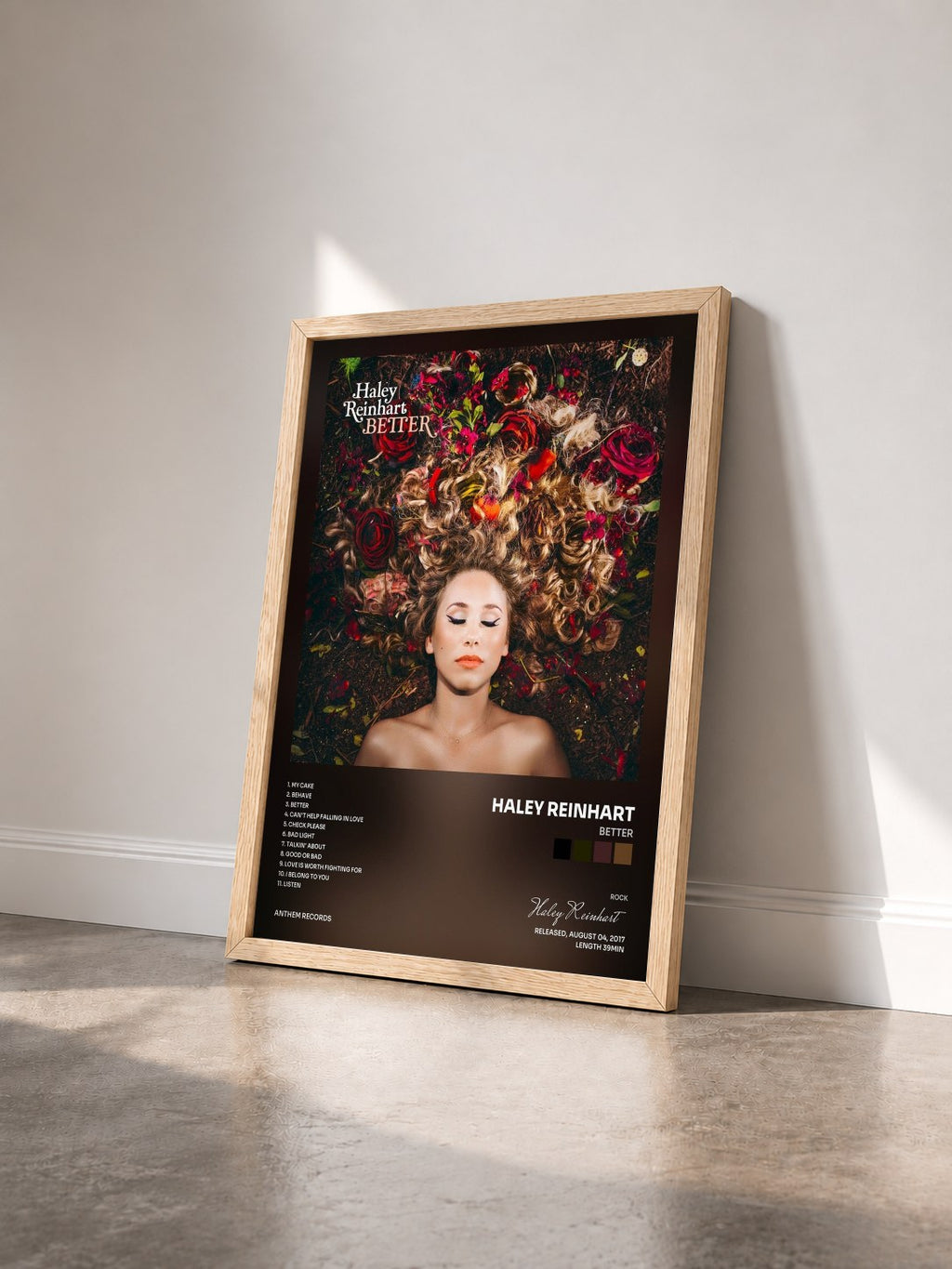 #bois Tableau de l'album Better de Haley Reinhart vu de trois quarts, cadre en bois brut