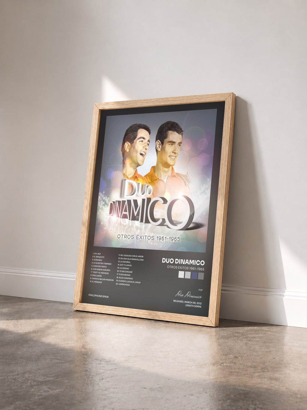 #bois Tableau de l'album Otros Exitos 1961-1965 de Duo Dinamico vu de trois quarts, cadre en bois brut