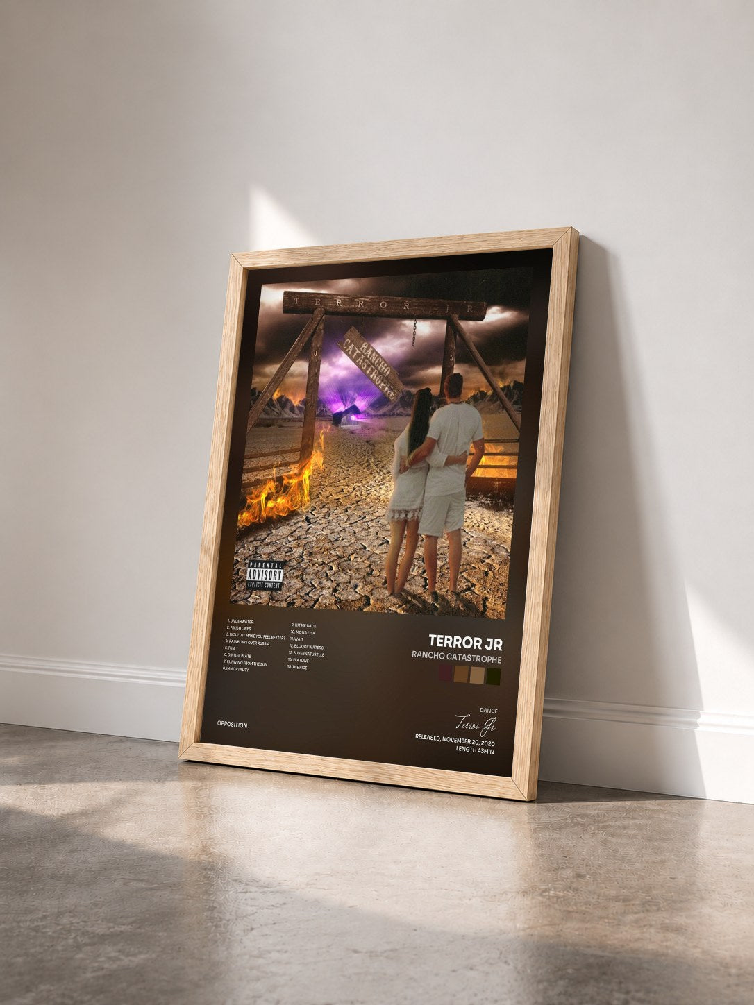 #bois Tableau de l'album Rancho Catastrophe de Terror Jr vu de trois quarts, cadre en bois brut