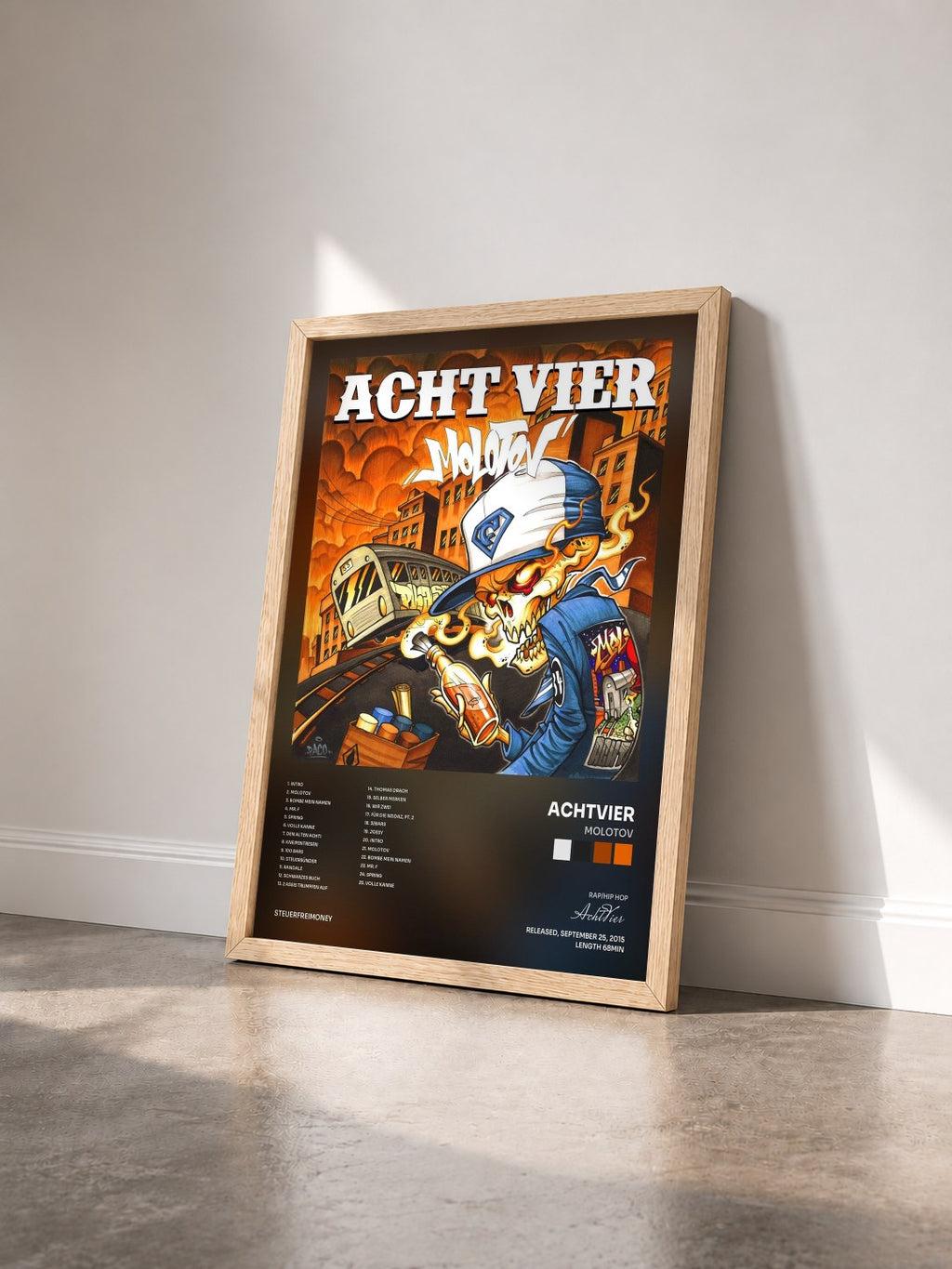 #bois Tableau de l'album Molotov de AchtVier vu de trois quarts, cadre en bois brut