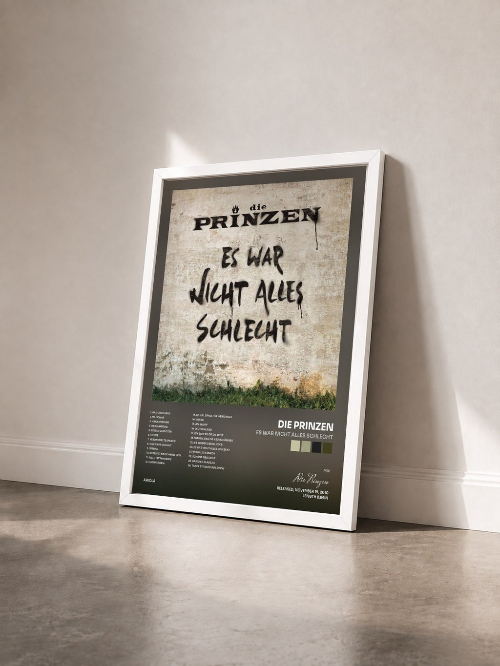 #blanc Tableau de l'album Es war nicht alles schlecht de Die Prinzen vu de trois quarts, cadre blanc