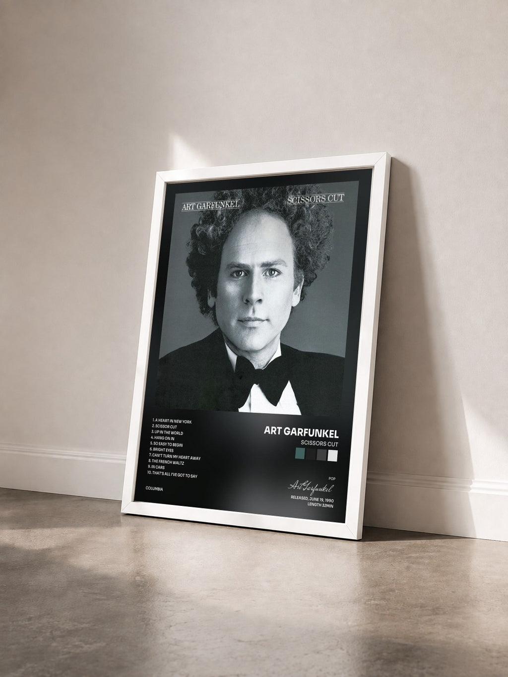 #blanc Tableau de l'album Scissors Cut de Art Garfunkel vu de trois quarts, cadre blanc