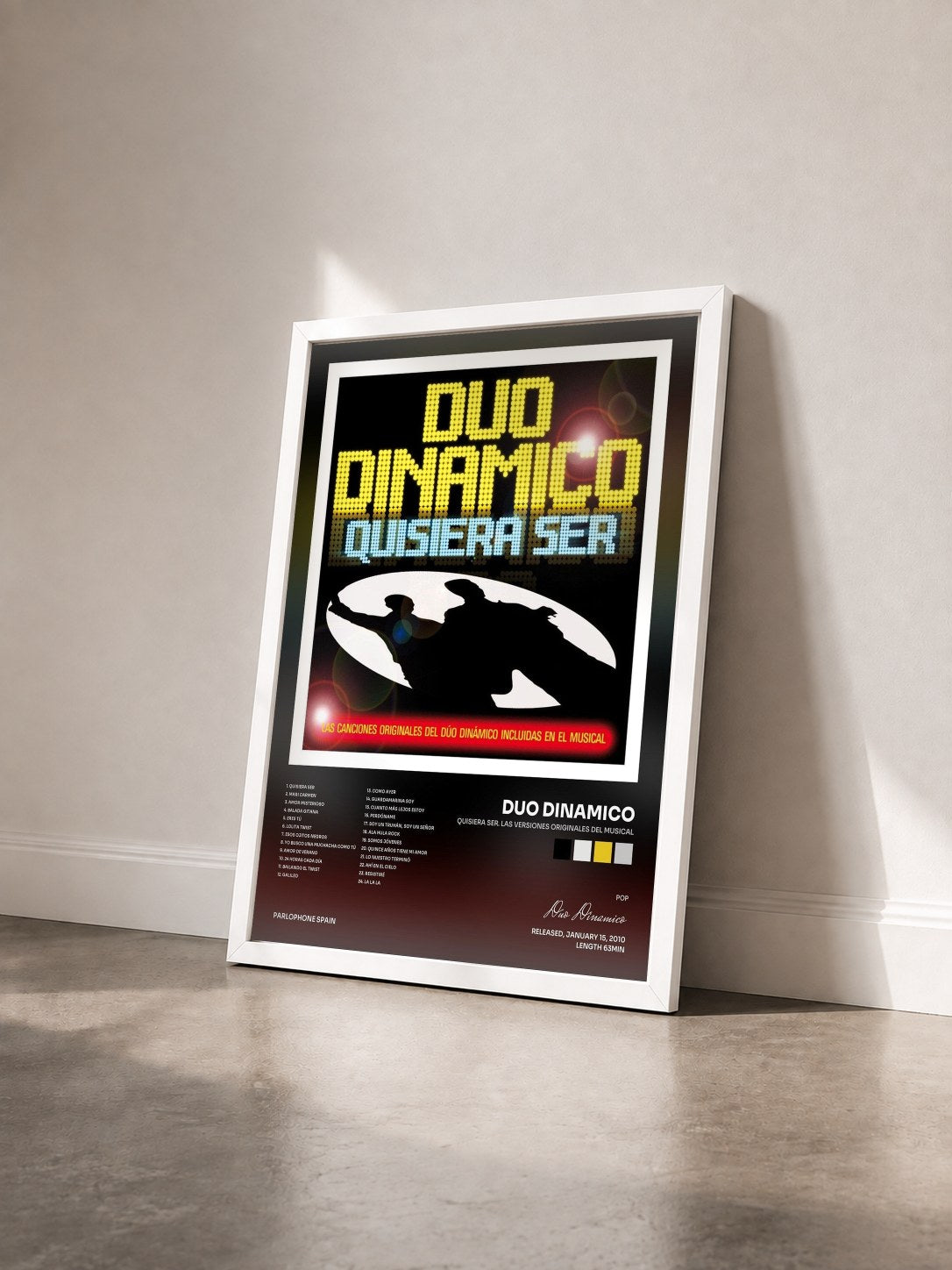 #blanc Tableau de l'album Quisiera Ser. Las Versiones Originales Del Musical de Duo Dinamico vu de trois quarts, cadre blanc