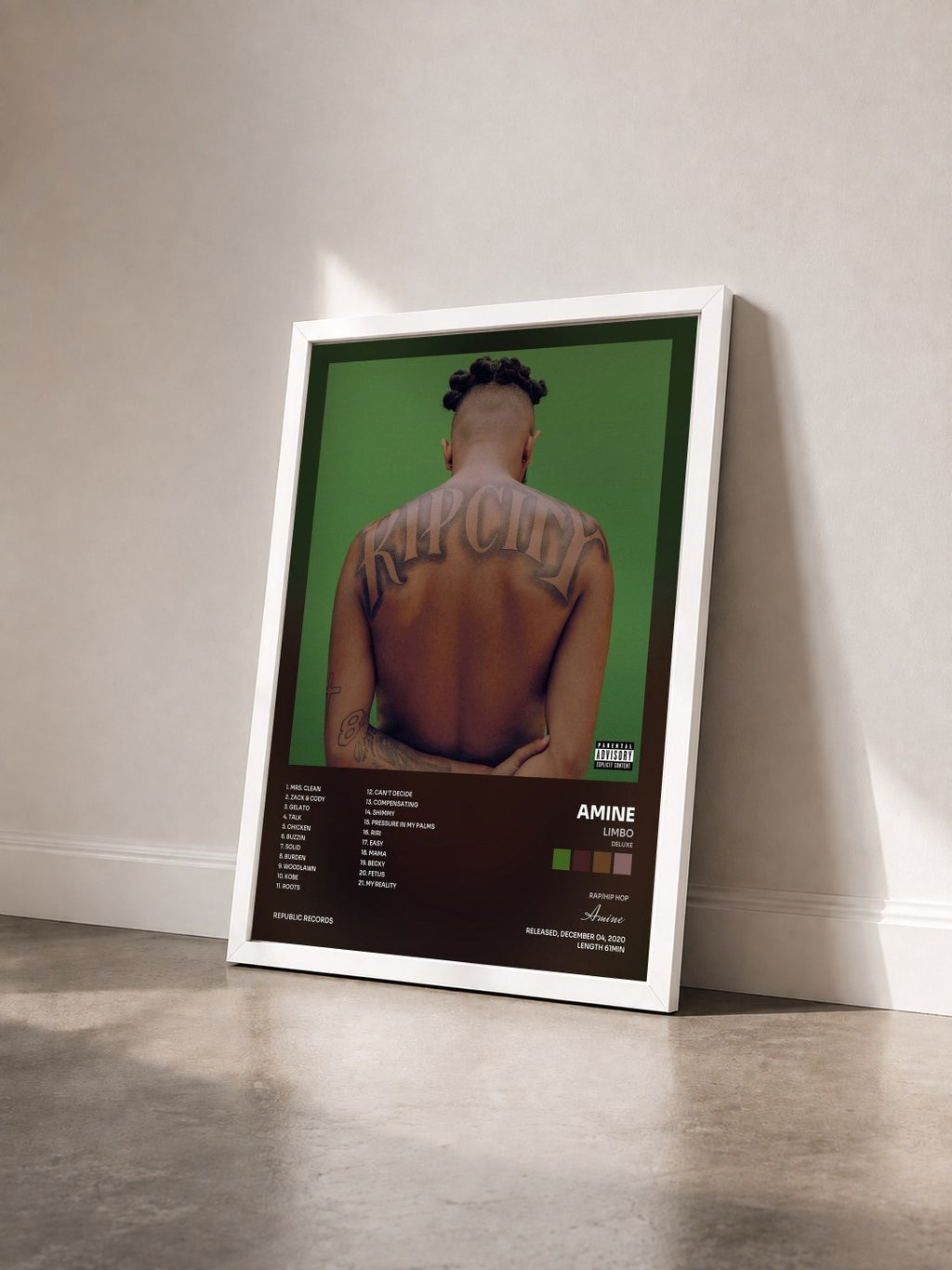 #blanc Tableau de l'album Limbo (Deluxe) de Amine vu de trois quarts, cadre blanc