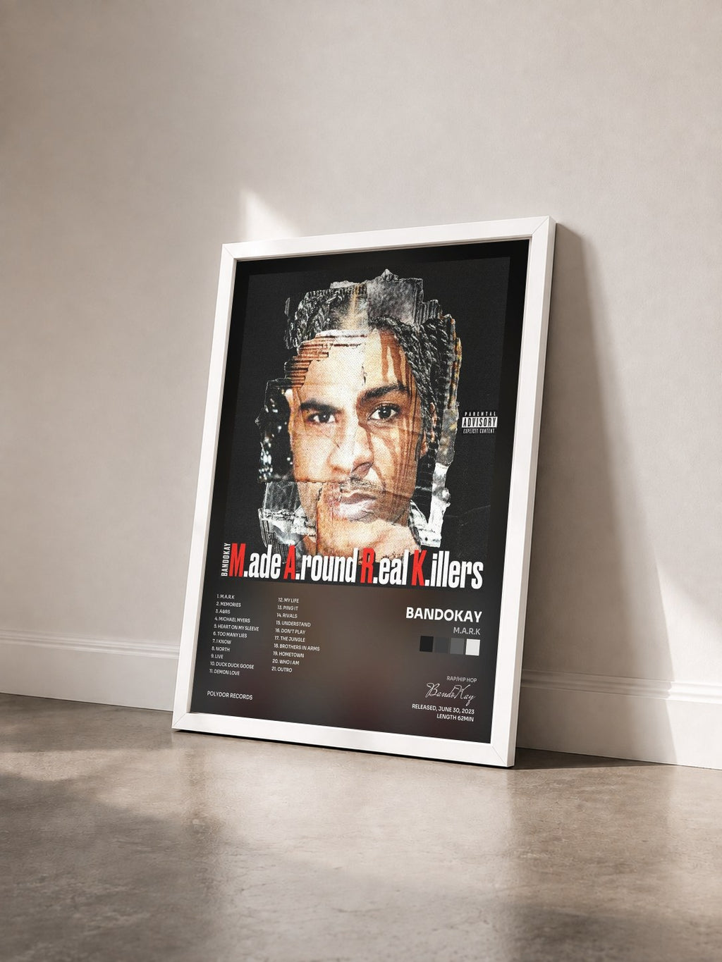 #blanc Tableau de l'album M.A.R.K de BandoKay vu de trois quarts, cadre blanc