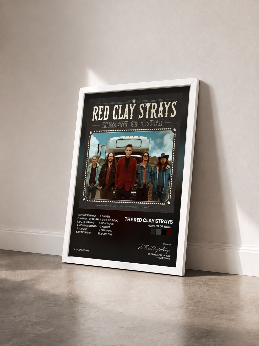 #blanc Tableau de l'album Moment of Truth de The Red Clay Strays vu de trois quarts, cadre blanc