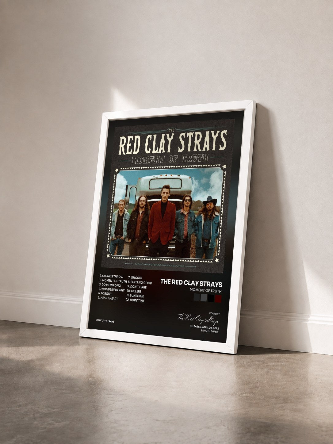#blanc Tableau de l'album Moment of Truth de The Red Clay Strays vu de trois quarts, cadre blanc