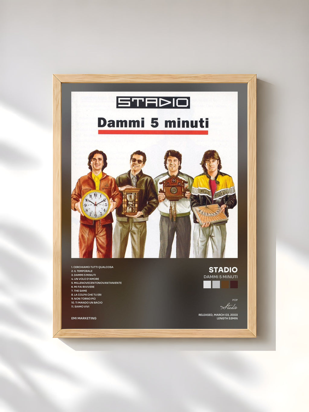 #bois Tableau de l'album Dammi 5 Minuti de Stadio, cadre en bois brut, imprimé et encadré en France