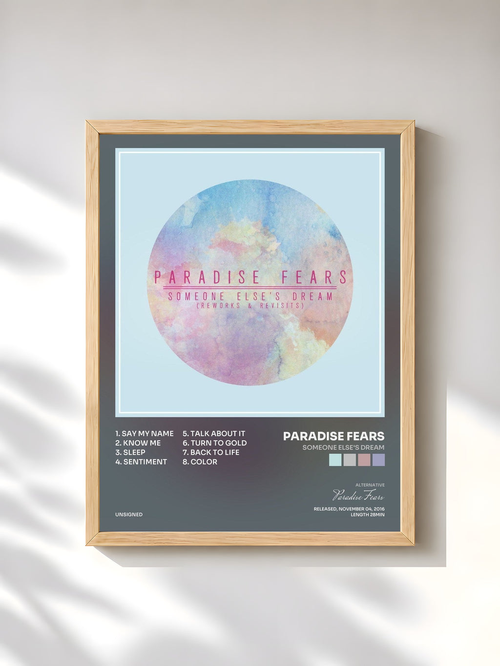 #bois Tableau de l'album Someone Else's Dream de Paradise Fears, cadre en bois brut, imprimé et encadré en France