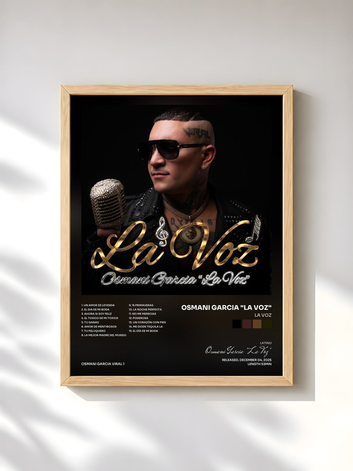 #bois Tableau de l'album La Voz de Osmani Garcia "La Voz", cadre en bois brut, imprimé et encadré en France