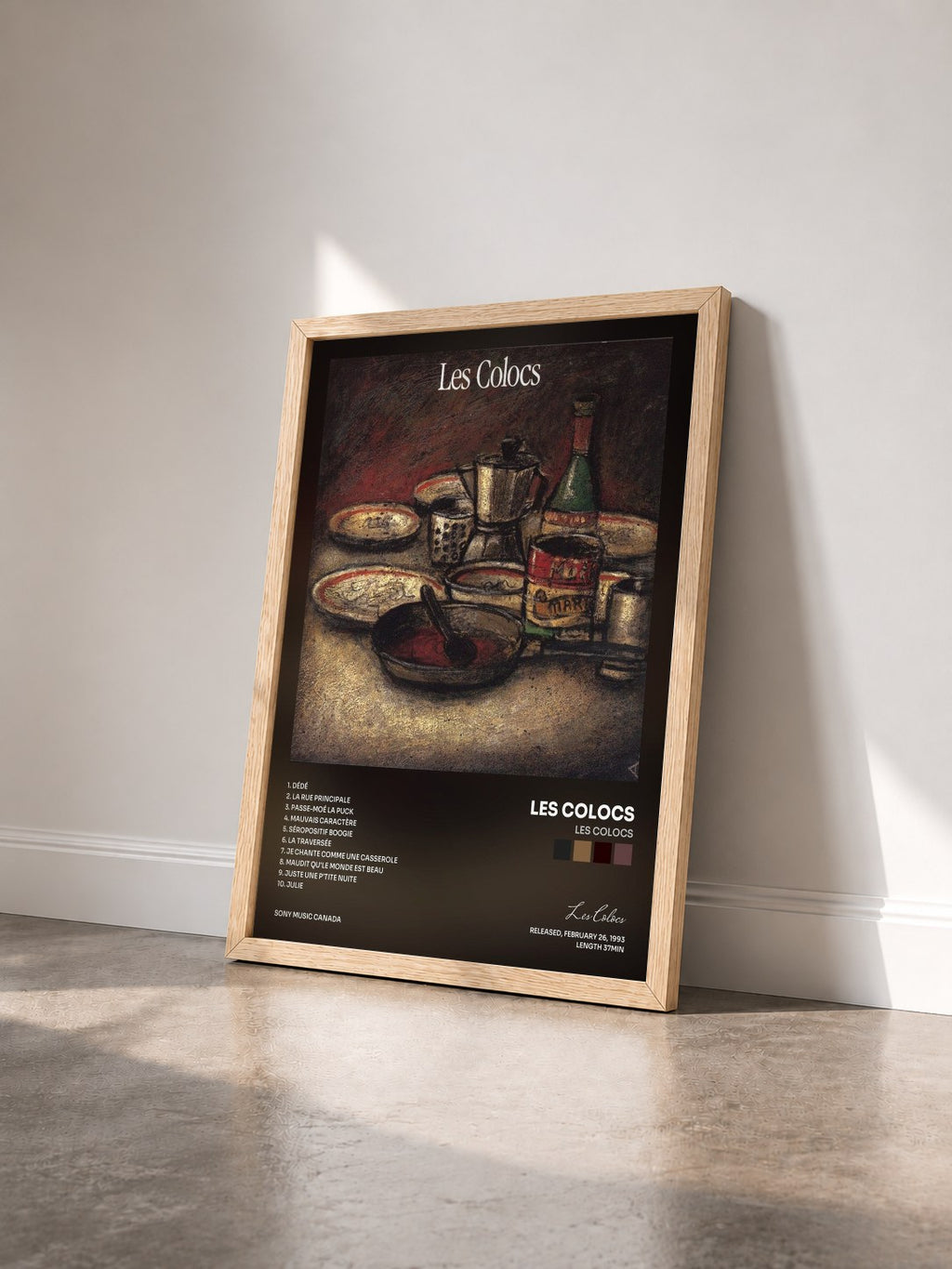 #bois Tableau de l'album Les Colocs de Les Colocs vu de trois quarts, cadre en bois brut
