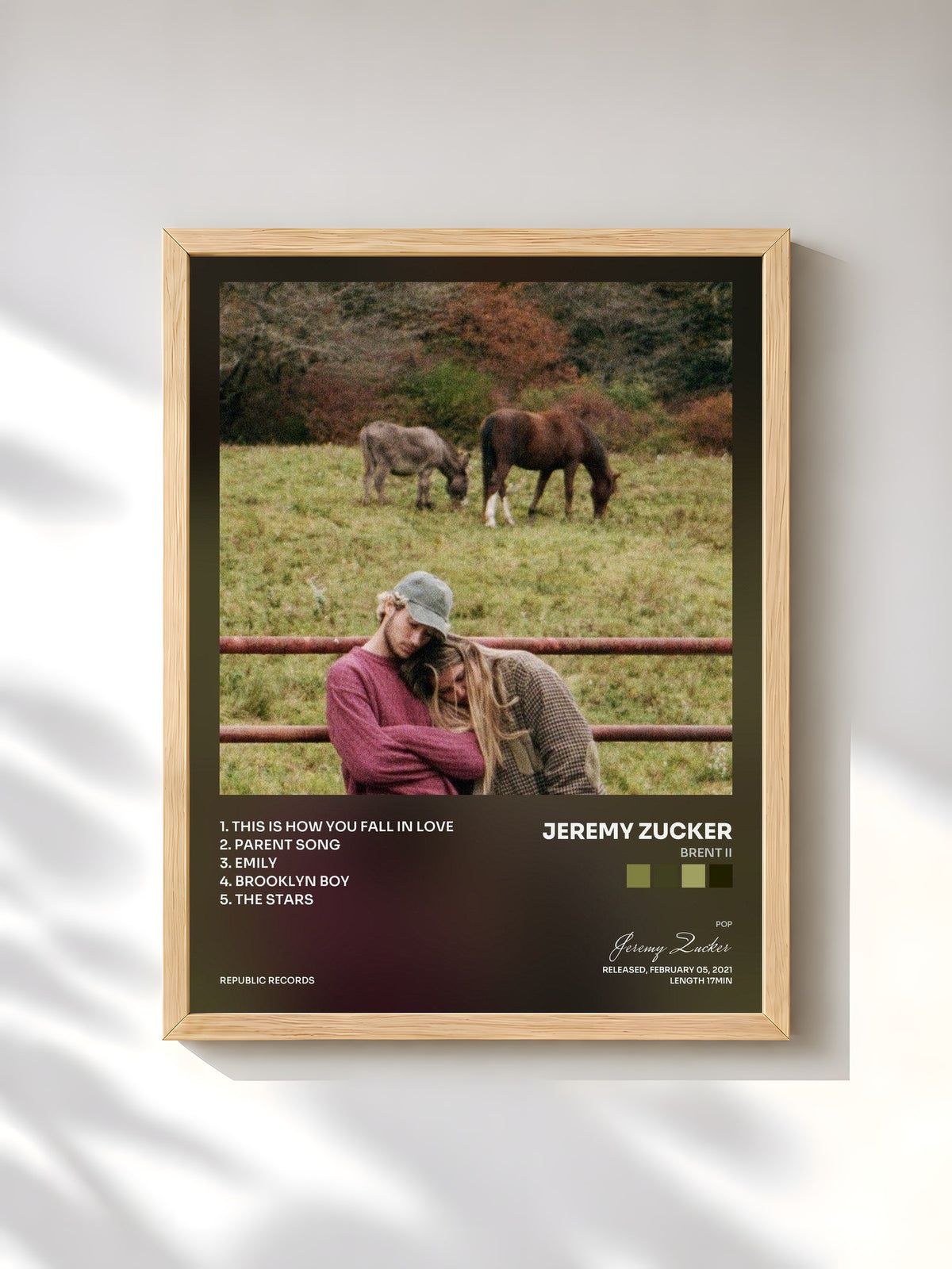 #bois Tableau de l'album brent ii de Jeremy Zucker, cadre en bois brut, imprimé et encadré en France