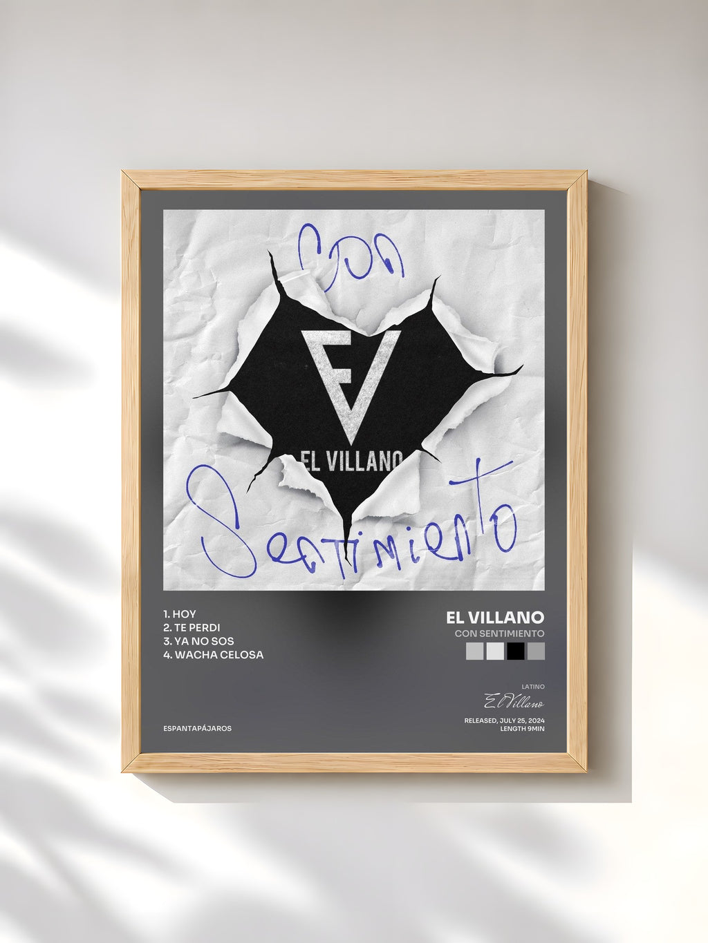 #bois Tableau de l'album Con Sentimiento de El Villano, cadre en bois brut, imprimé et encadré en France