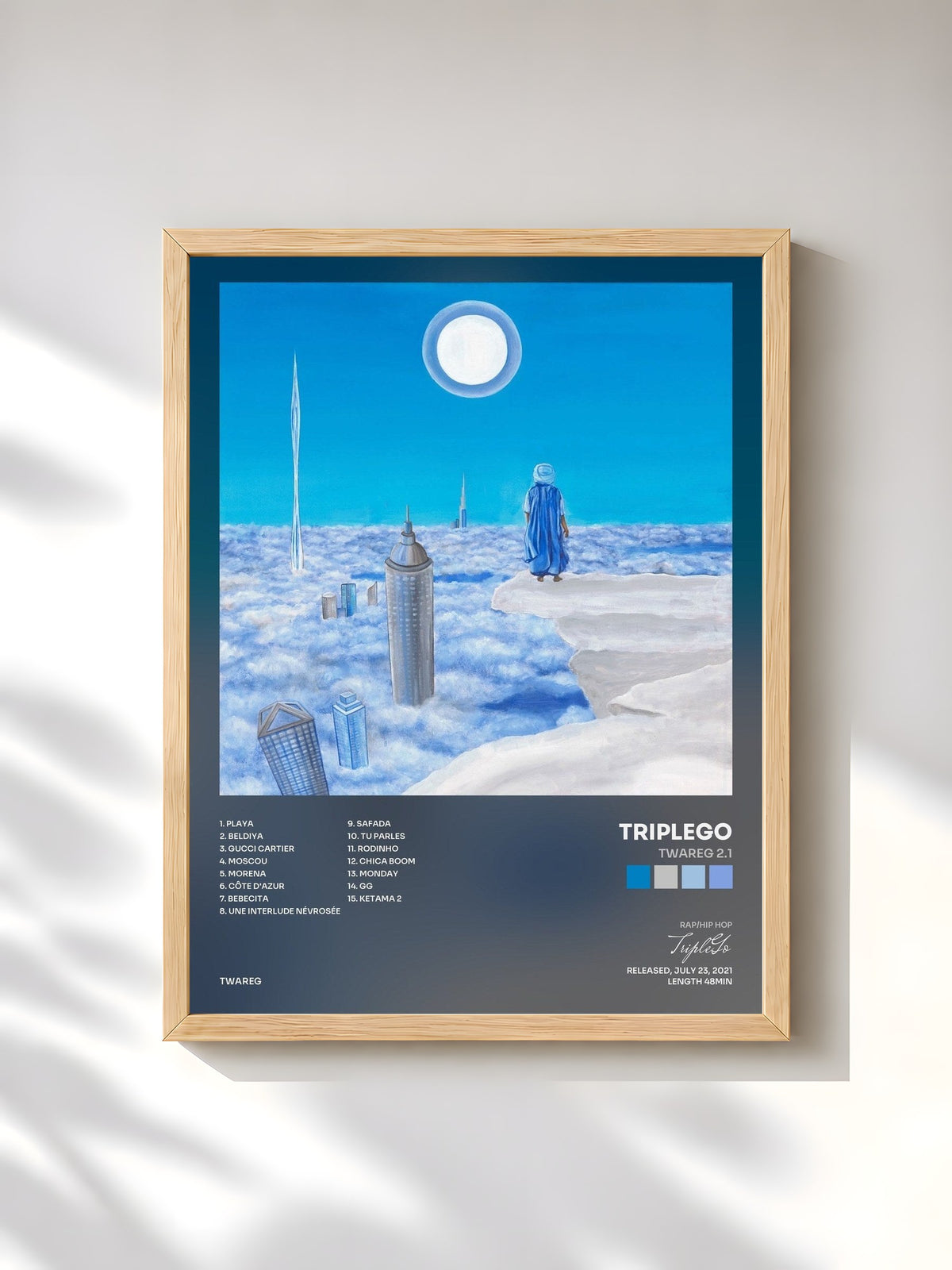 #bois Tableau de l'album TWAREG 2.1 de TripleGo, cadre en bois brut, imprimé et encadré en France