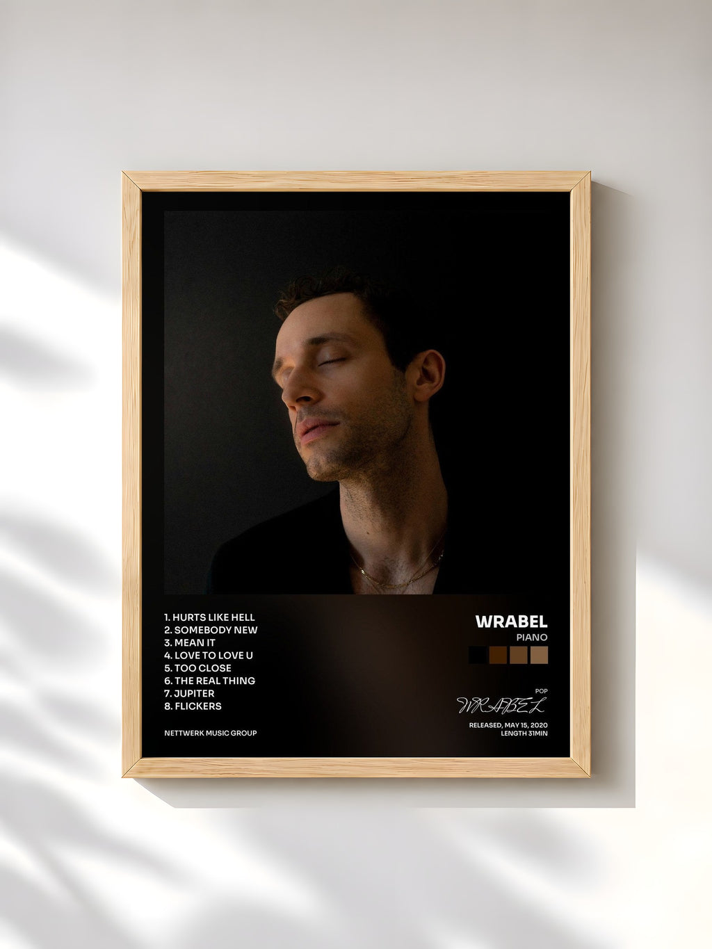 #bois Tableau de l'album piano de WRABEL, cadre en bois brut, imprimé et encadré en France