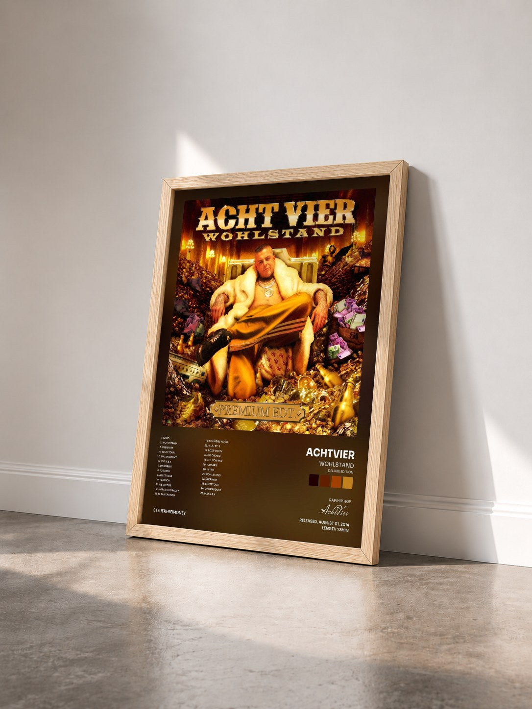 #bois Tableau de l'album Wohlstand (Deluxe Edition) de AchtVier vu de trois quarts, cadre en bois brut