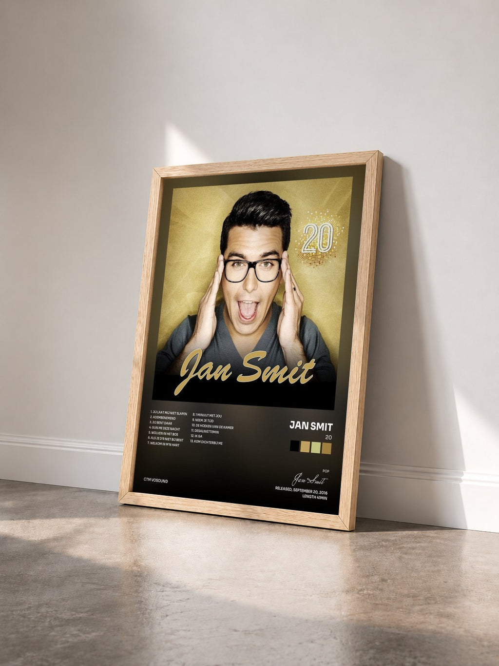 #bois Tableau de l'album 20 de Jan Smit vu de trois quarts, cadre en bois brut