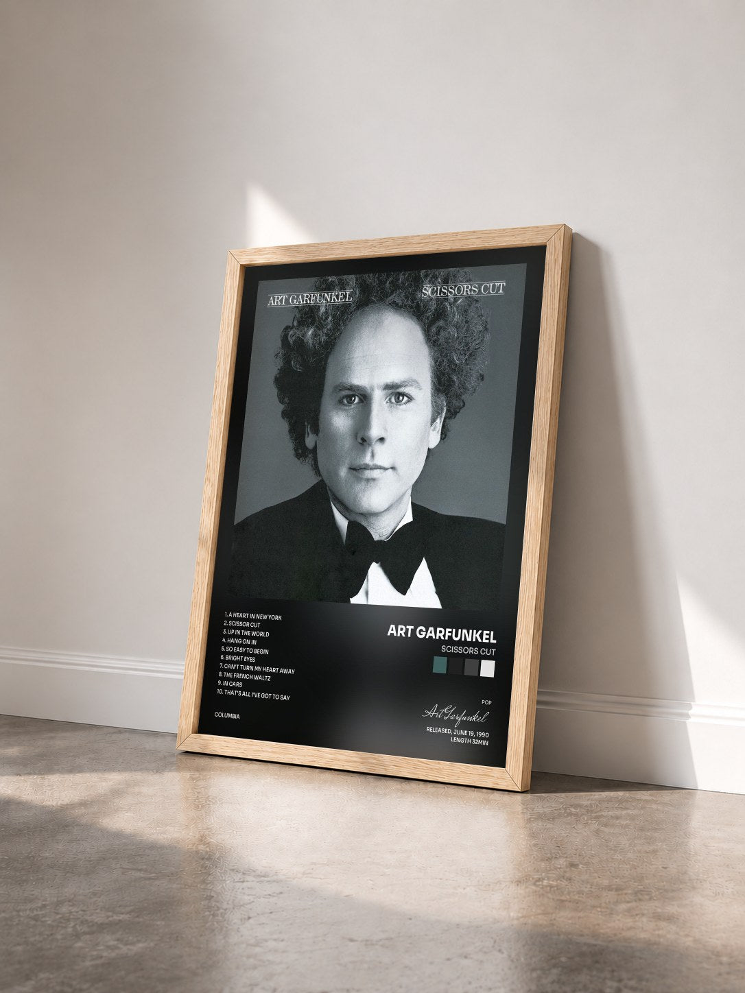 #bois Tableau de l'album Scissors Cut de Art Garfunkel vu de trois quarts, cadre en bois brut