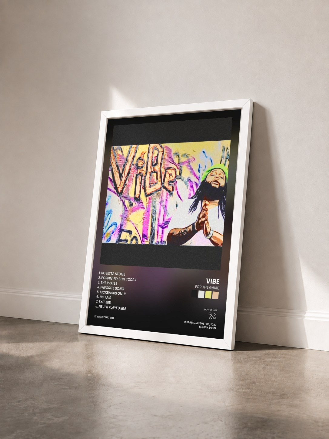 #blanc Tableau de l'album For The Game de Vibe vu de trois quarts, cadre blanc