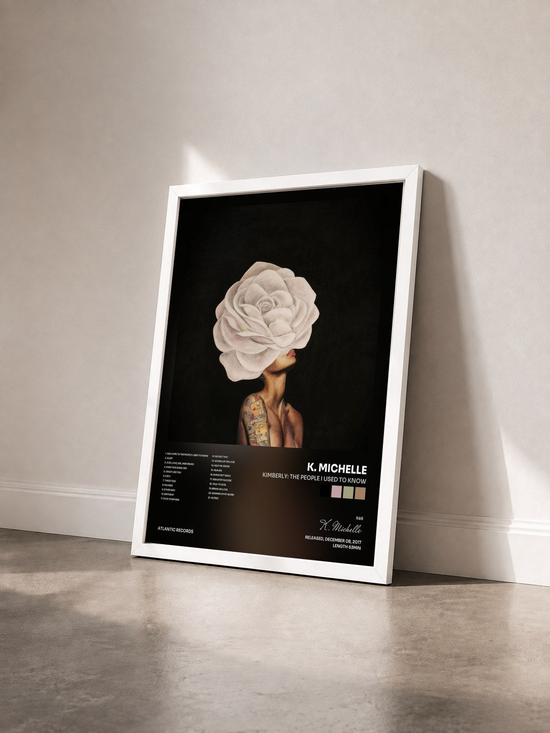 #blanc Tableau de l'album KIMBERLY: The People I Used to Know de K. Michelle vu de trois quarts, cadre blanc