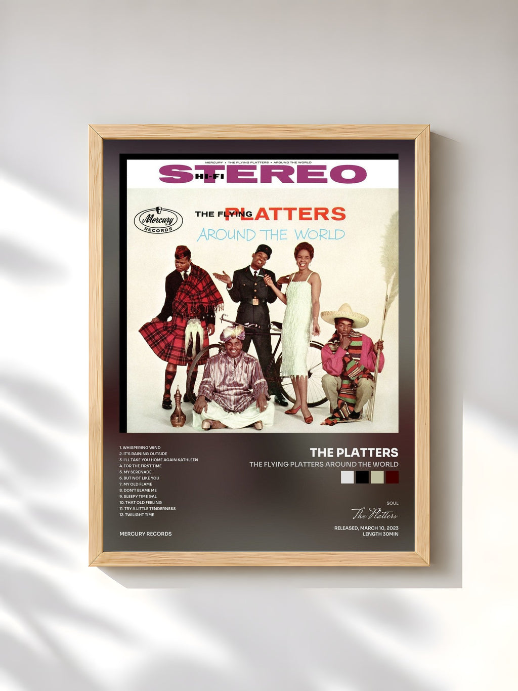 #bois Tableau de l'album The Flying Platters Around The World de The Platters, cadre en bois brut, imprimé et encadré en France