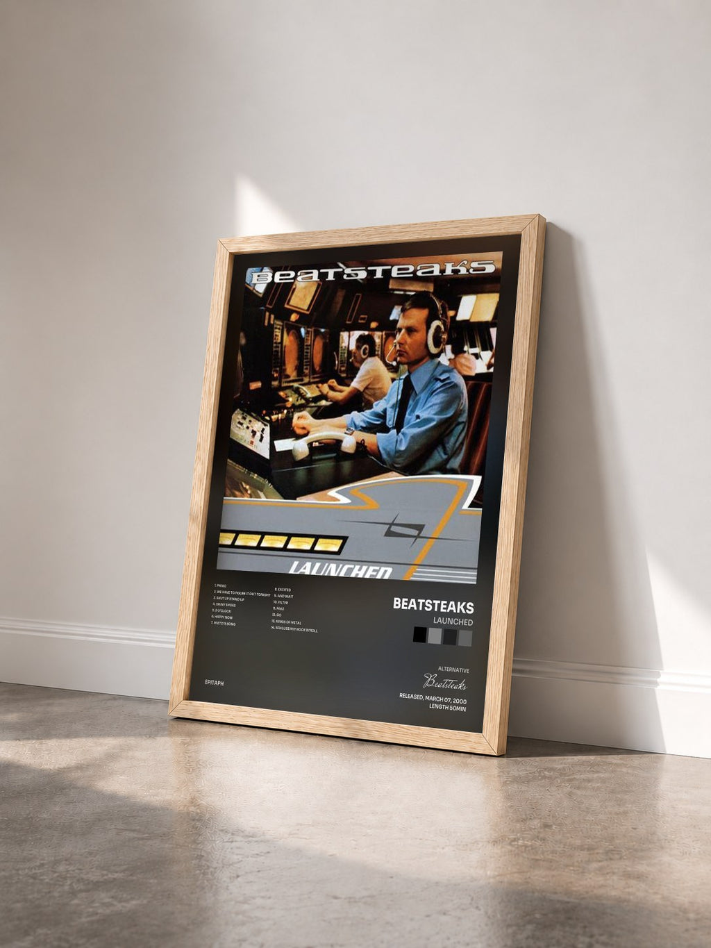 #bois Tableau de l'album Launched de Beatsteaks vu de trois quarts, cadre en bois brut