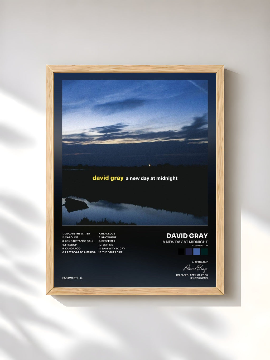 #bois Tableau de l'album A New Day At Midnight (Standard CD) de David Gray, cadre en bois brut, imprimé et encadré en France