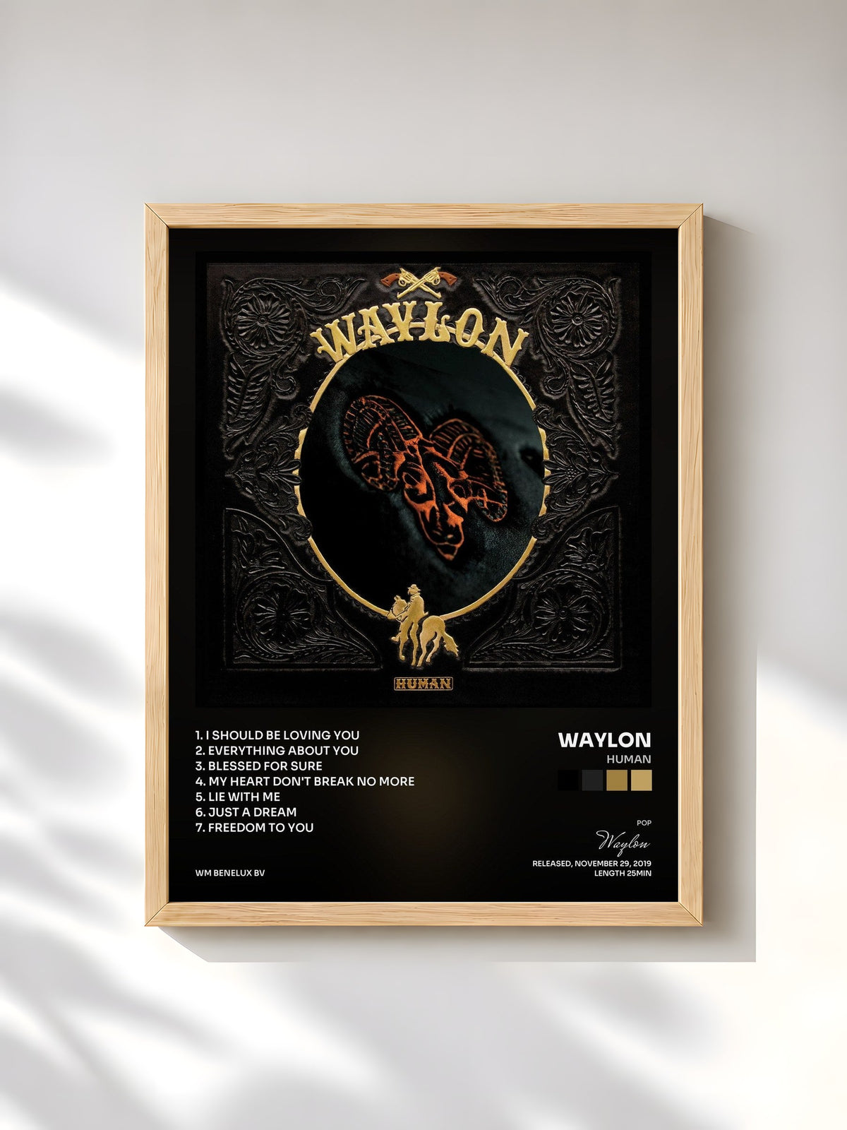 #bois Tableau de l'album Human de Waylon, cadre en bois brut, imprimé et encadré en France