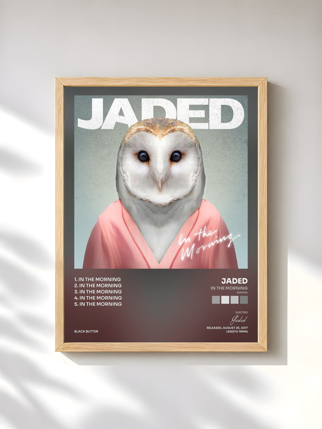 #bois Tableau de l'album In the Morning (Remixes) de Jaded, cadre en bois brut, imprimé et encadré en France