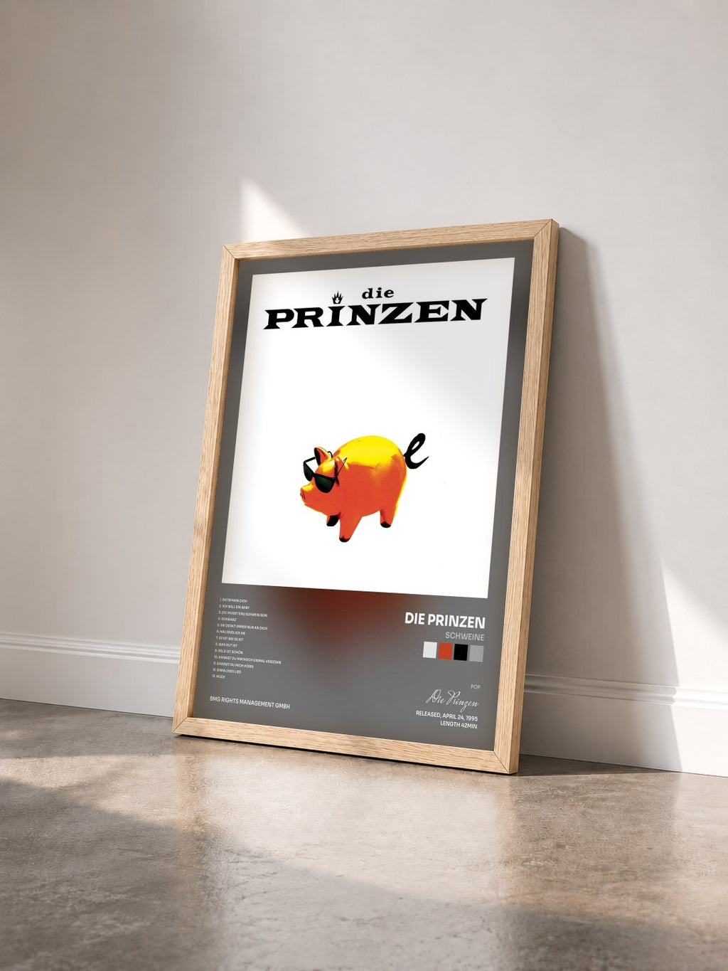 #bois Tableau de l'album Schweine de Die Prinzen vu de trois quarts, cadre en bois brut