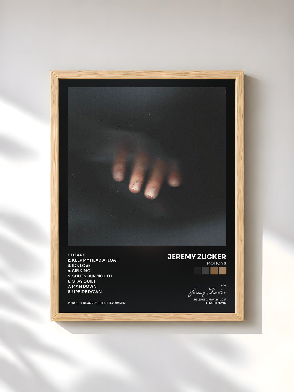 #bois Tableau de l'album Motions de Jeremy Zucker, cadre en bois brut, imprimé et encadré en France