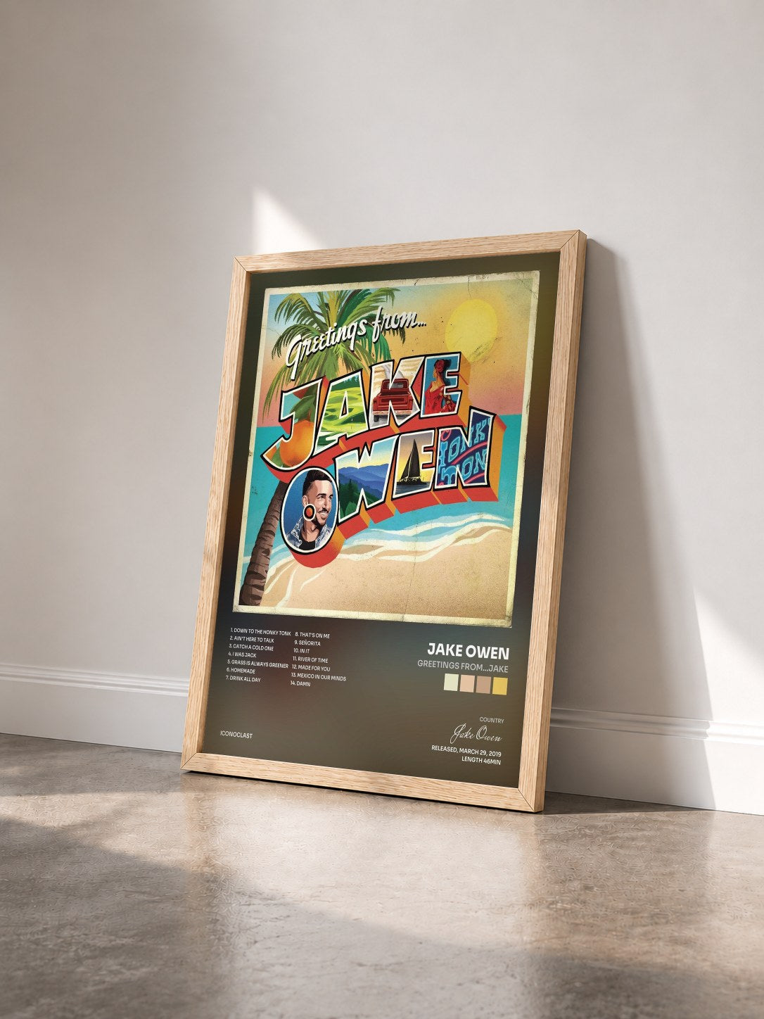 #bois Tableau de l'album Greetings From...Jake de Jake Owen vu de trois quarts, cadre en bois brut