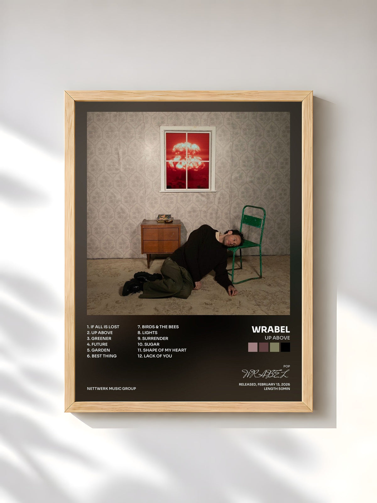 #bois Tableau de l'album up above de WRABEL, cadre en bois brut, imprimé et encadré en France