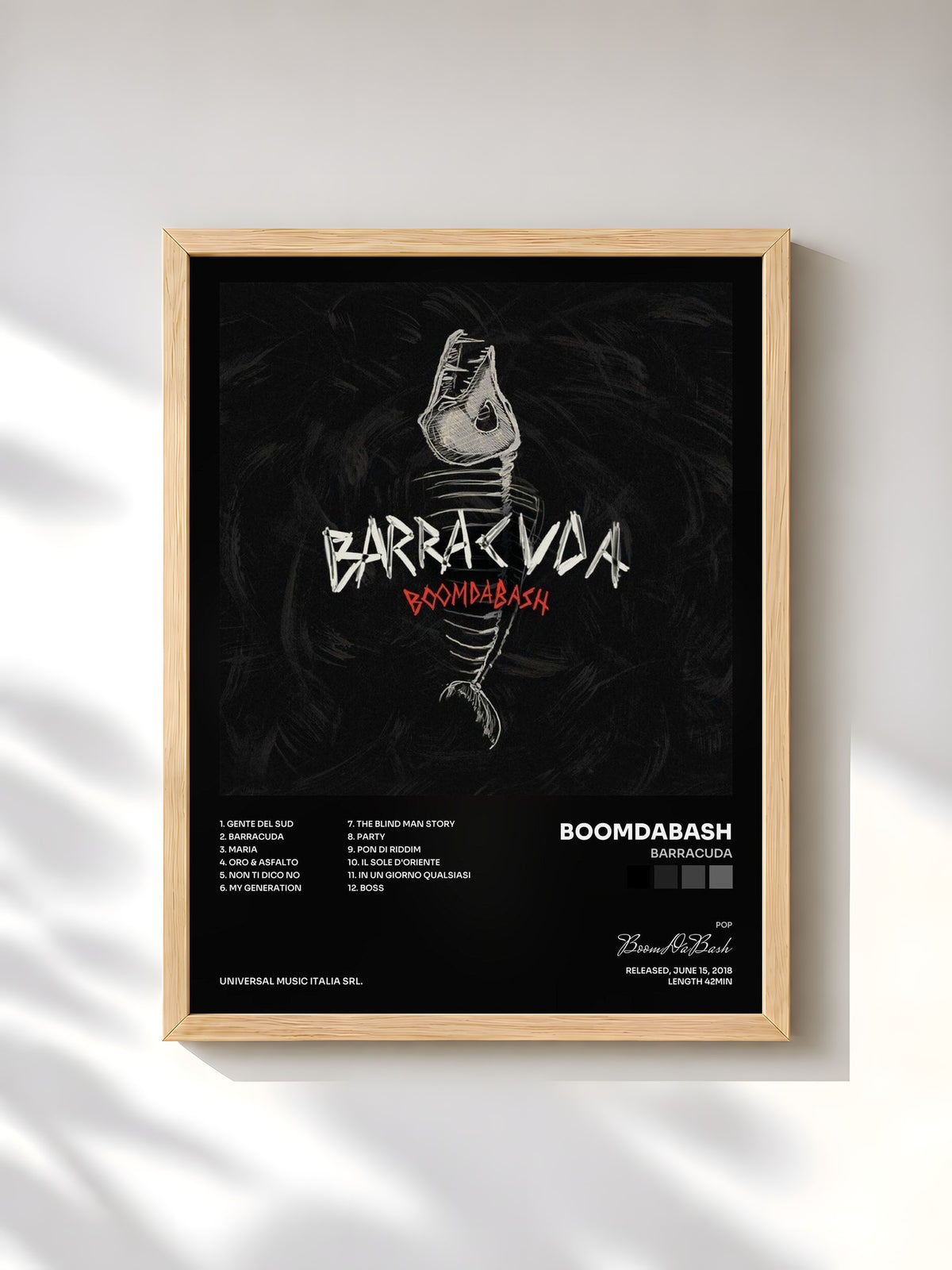 #bois Tableau de l'album Barracuda de BoomDaBash, cadre en bois brut, imprimé et encadré en France