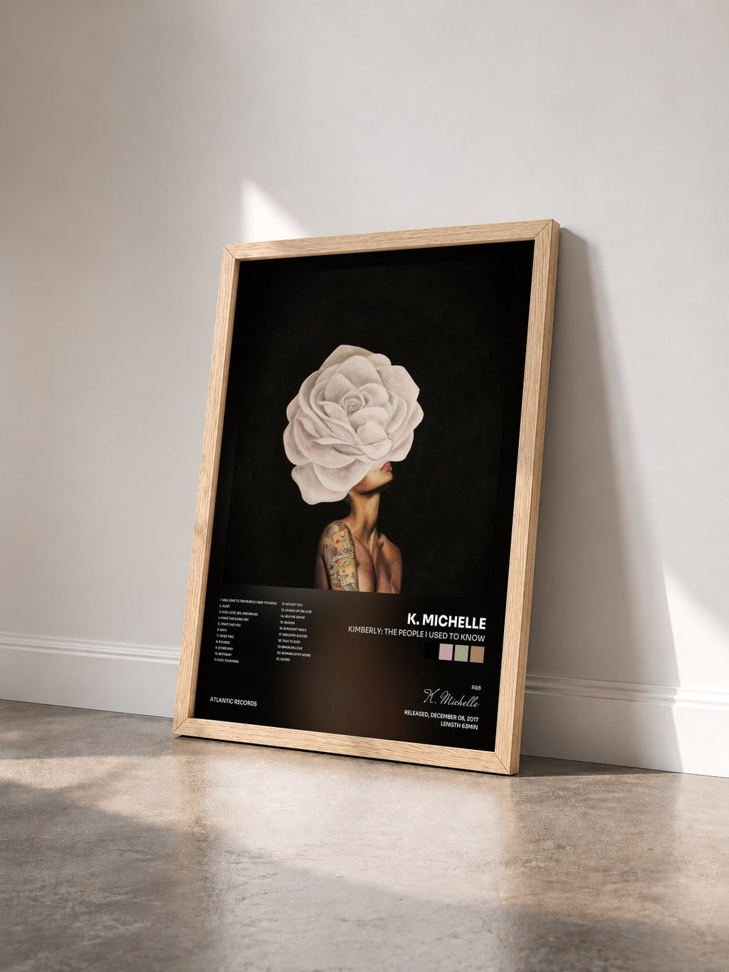 #bois Tableau de l'album KIMBERLY: The People I Used to Know de K. Michelle vu de trois quarts, cadre en bois brut