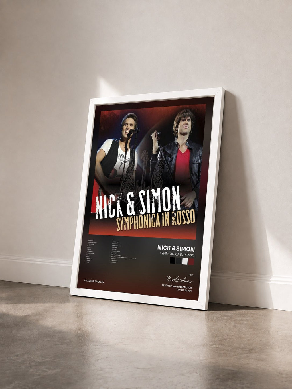 #blanc Tableau de l'album Symphonica In Rosso de Nick & Simon vu de trois quarts, cadre blanc
