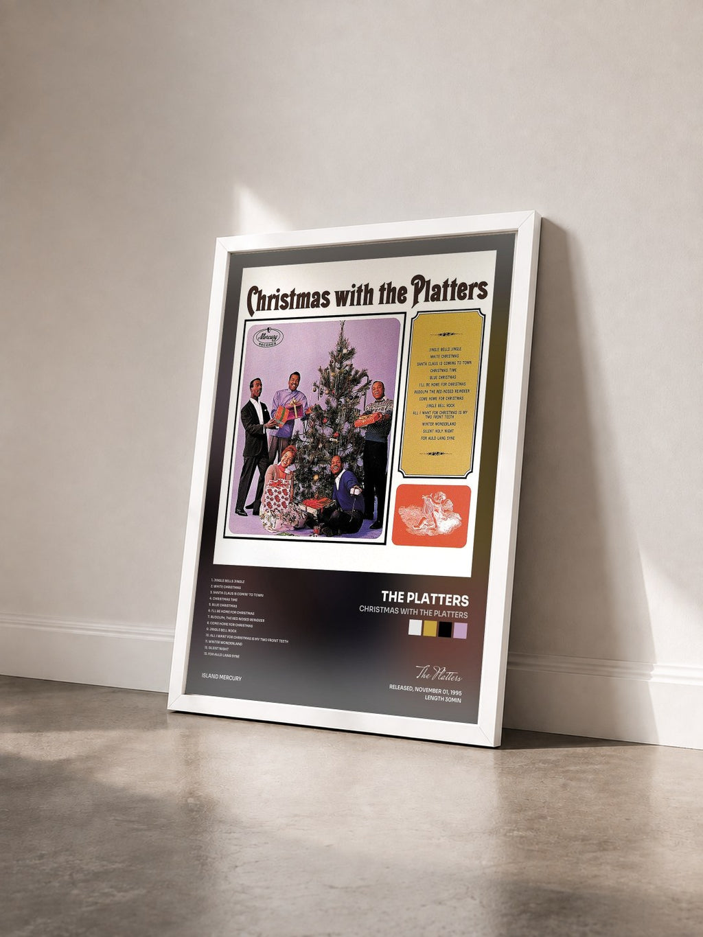 #blanc Tableau de l'album Christmas With The Platters de The Platters vu de trois quarts, cadre blanc