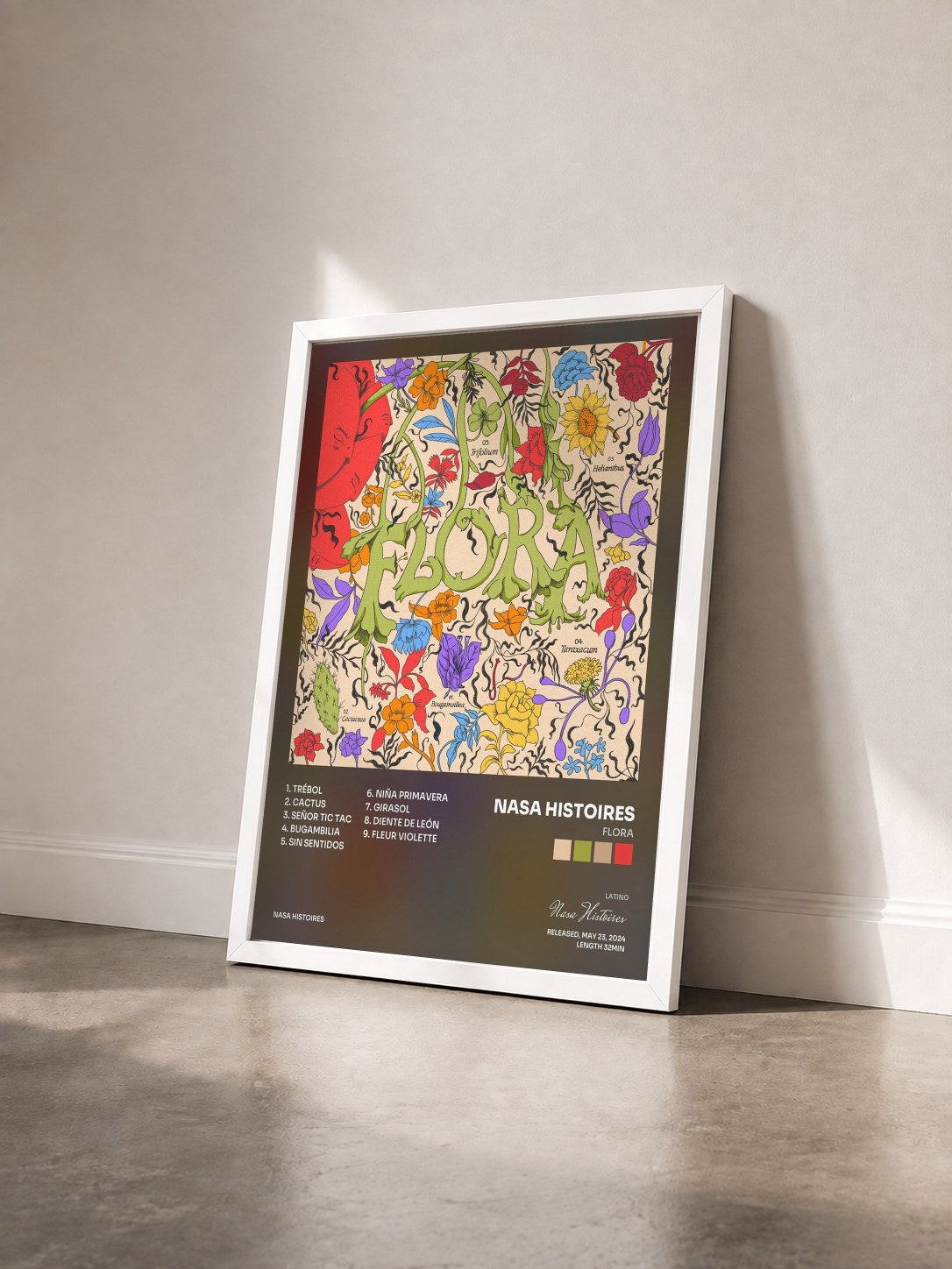 #blanc Tableau de l'album FLORA de Nasa Histoires vu de trois quarts, cadre blanc