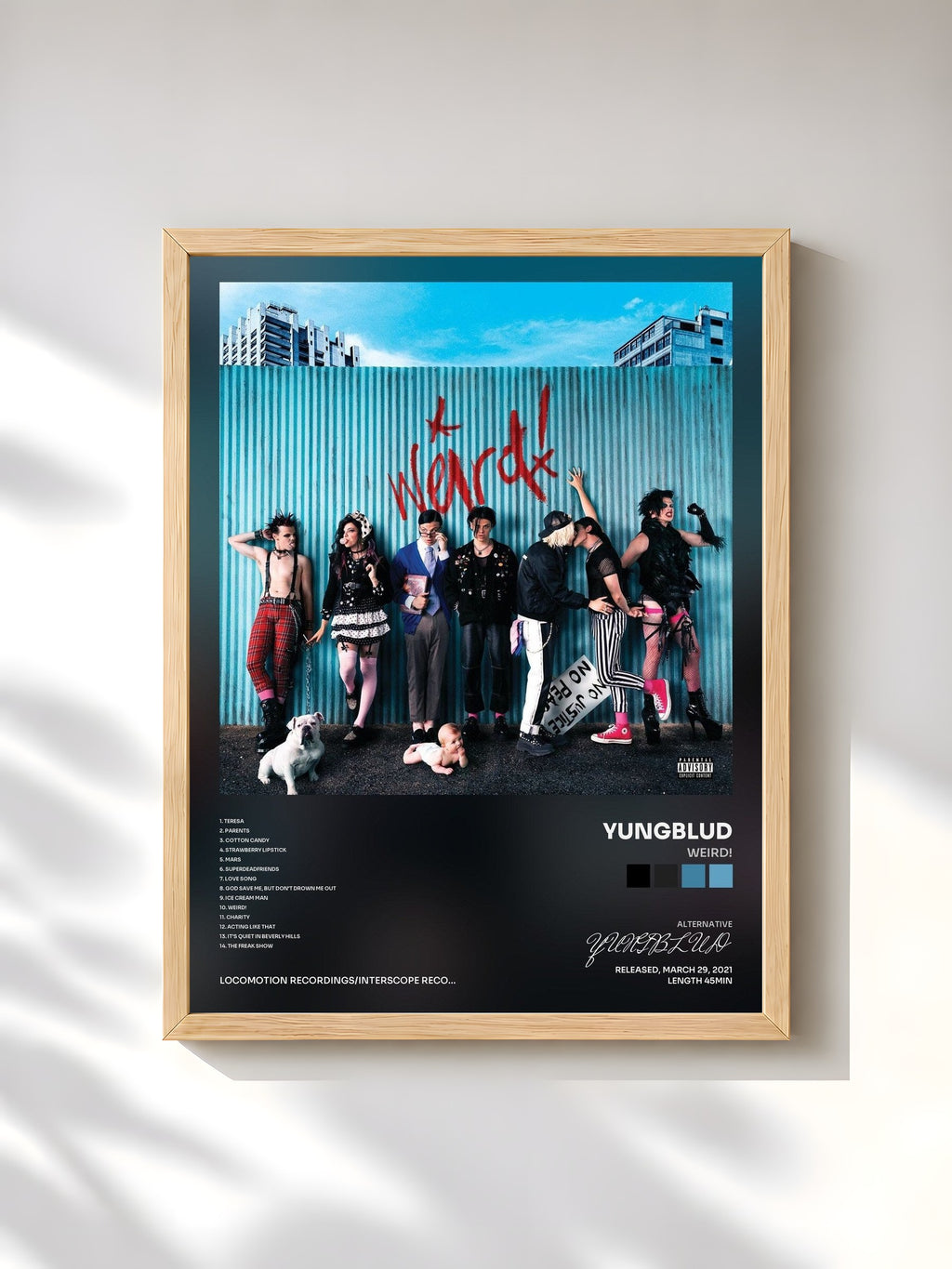 #bois Tableau de l'album weird! de YUNGBLUD, cadre en bois brut, imprimé et encadré en France