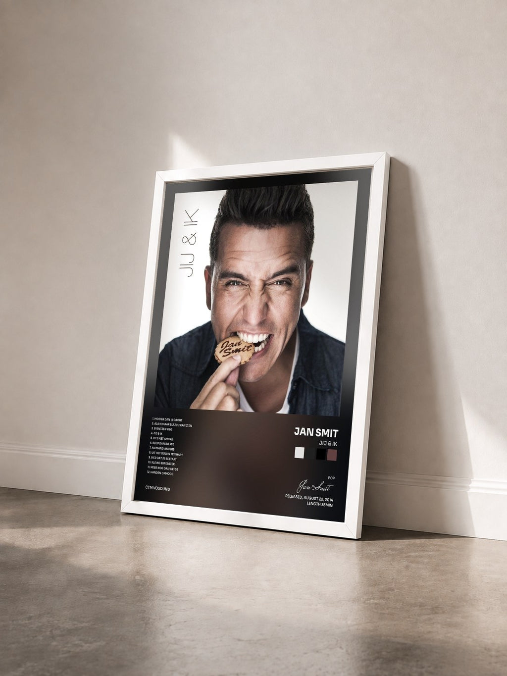 #blanc Tableau de l'album Jij & Ik de Jan Smit vu de trois quarts, cadre blanc
